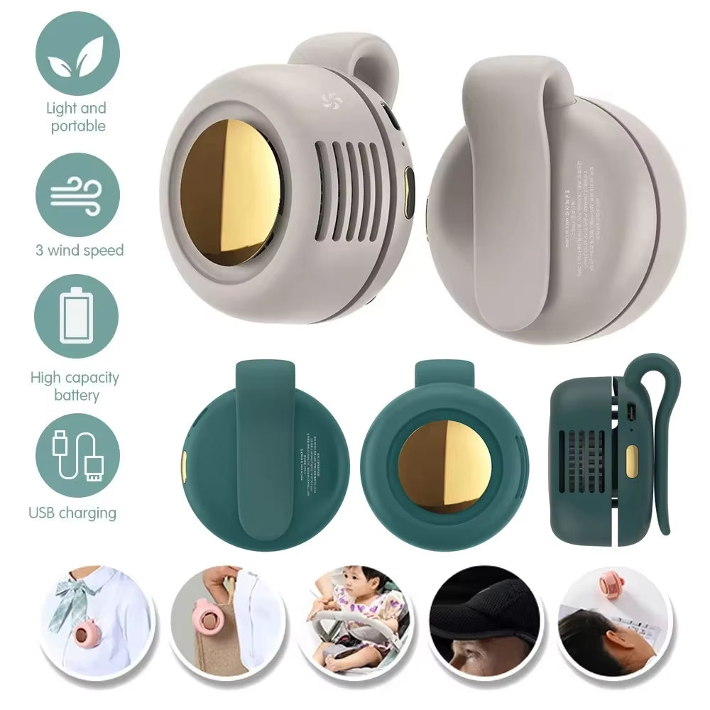 Bladeless Mini Fan Portable Handheld Rechargeable Electric Fan Clip Waist Fan Suitable for Outdoor Ventilation Desktop Small Fan